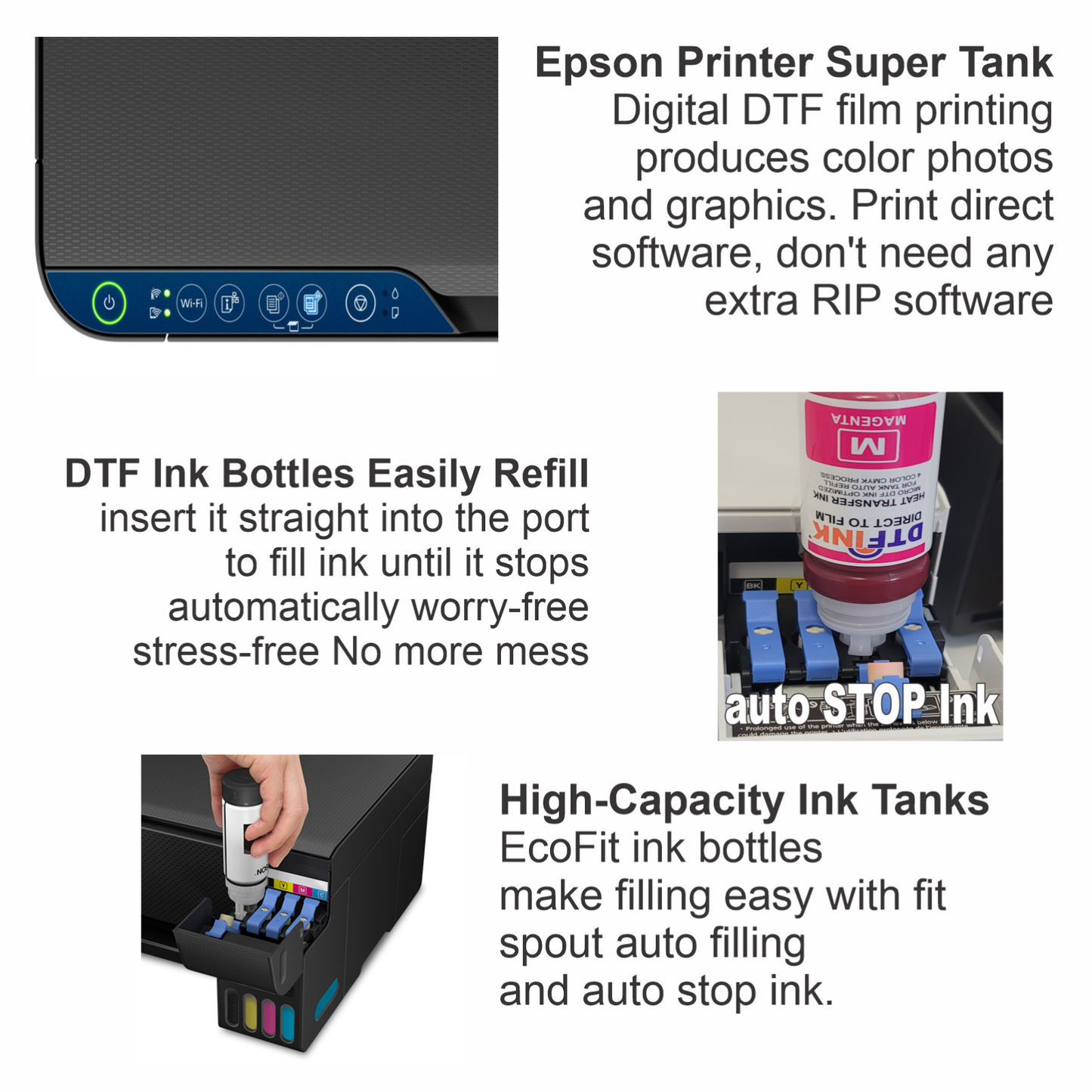 Epson Printer with DTF Ink Heat Transfer Full-Color T-Shirt Prints Start Bundle