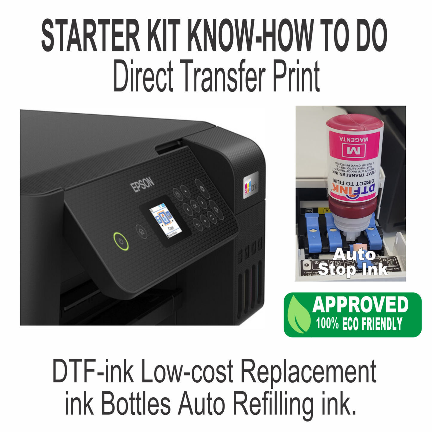 DTF Ink ET Epson Printer for Heat Transfer Printing T-Shirt Make Start Bundle