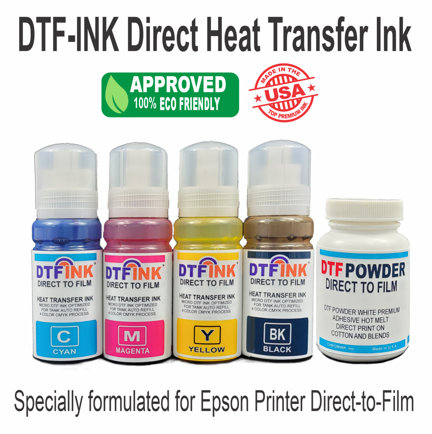 Epson Printer with DTF Ink Heat Transfer Full-Color T-Shirt Prints Start Bundle