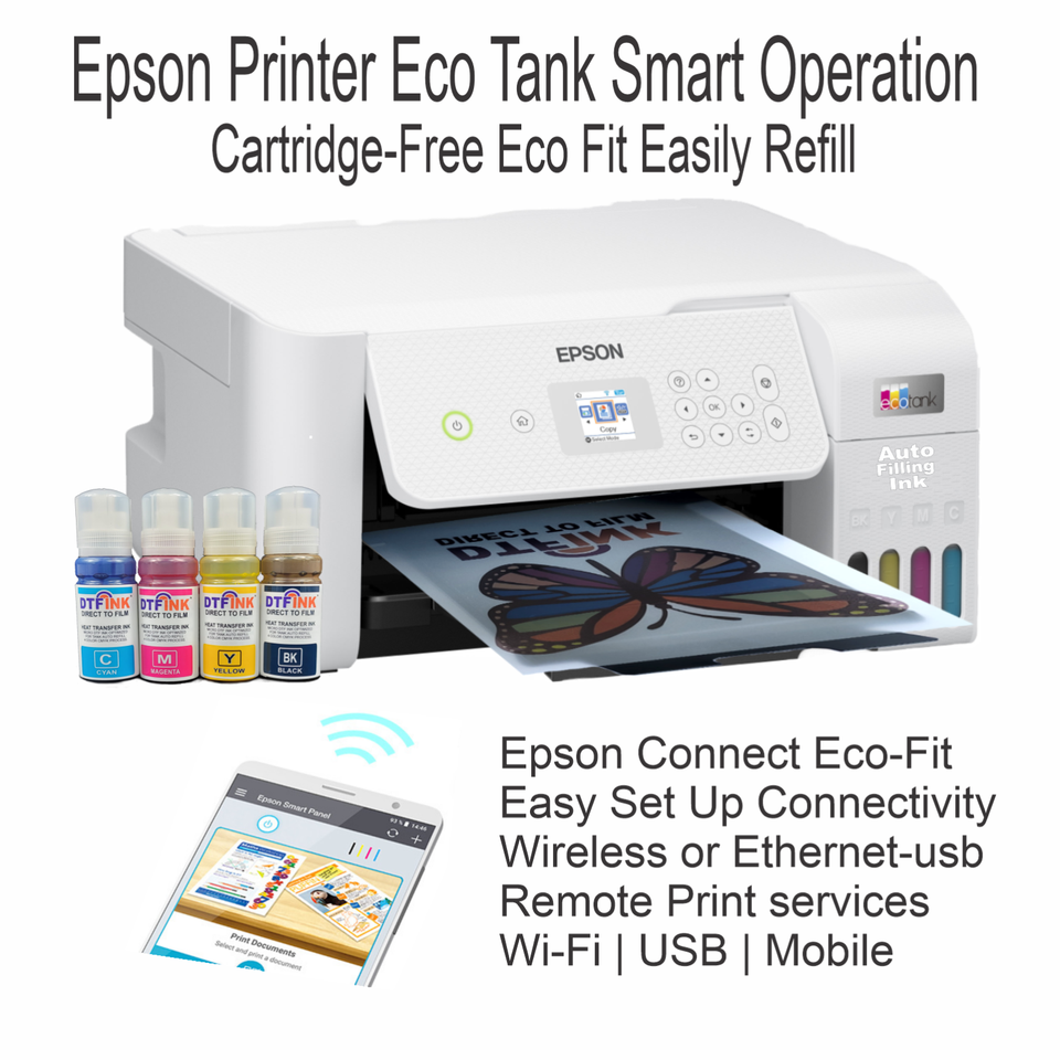 Epson Printer with Sublimation Ink Transfer 5 in 1 Heat Press +DTF Start Bundle