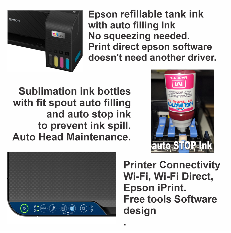 Et Epson Printer with Sublimation Ink for Printing T-shirt, Mug, Caps, Glass..