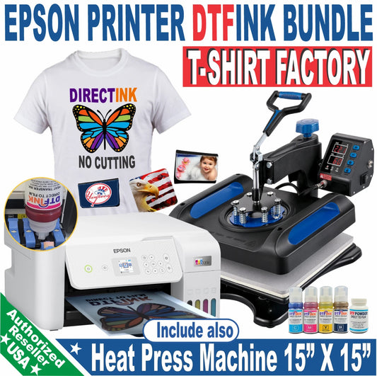 Epson Printer with DTF ink Heat Press Machine 15"x15" T-Shirt Print Start Bundle