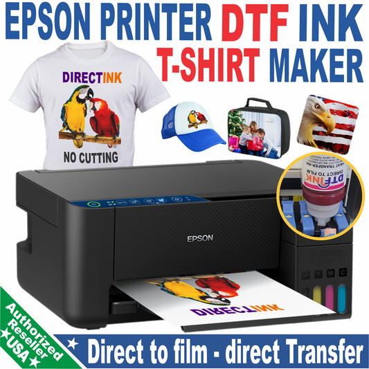Epson Printer with DTF Ink Heat Transfer Full-Color T-Shirt Prints Start Bundle