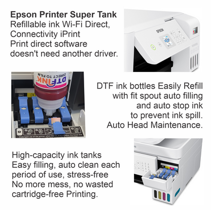 Epson Printer with DTF ink plus Heat Press 12"x15" T-Shirt Maker Start KIT