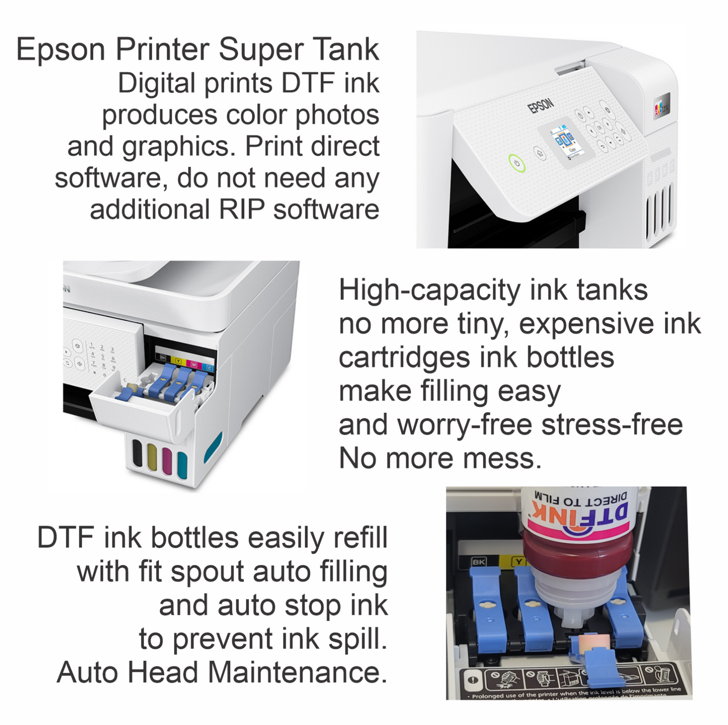 Epson Printer with DTF ink Heat Press Machine 15"x15" T-Shirt Print Start Bundle