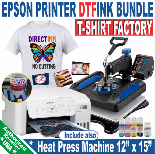 Epson Printer with DTF ink plus Heat Press 12"x15" T-Shirt Maker Start KIT