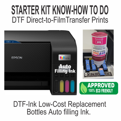Epson Printer with DTF Ink Heat Transfer Full-Color T-Shirt Prints Start Bundle