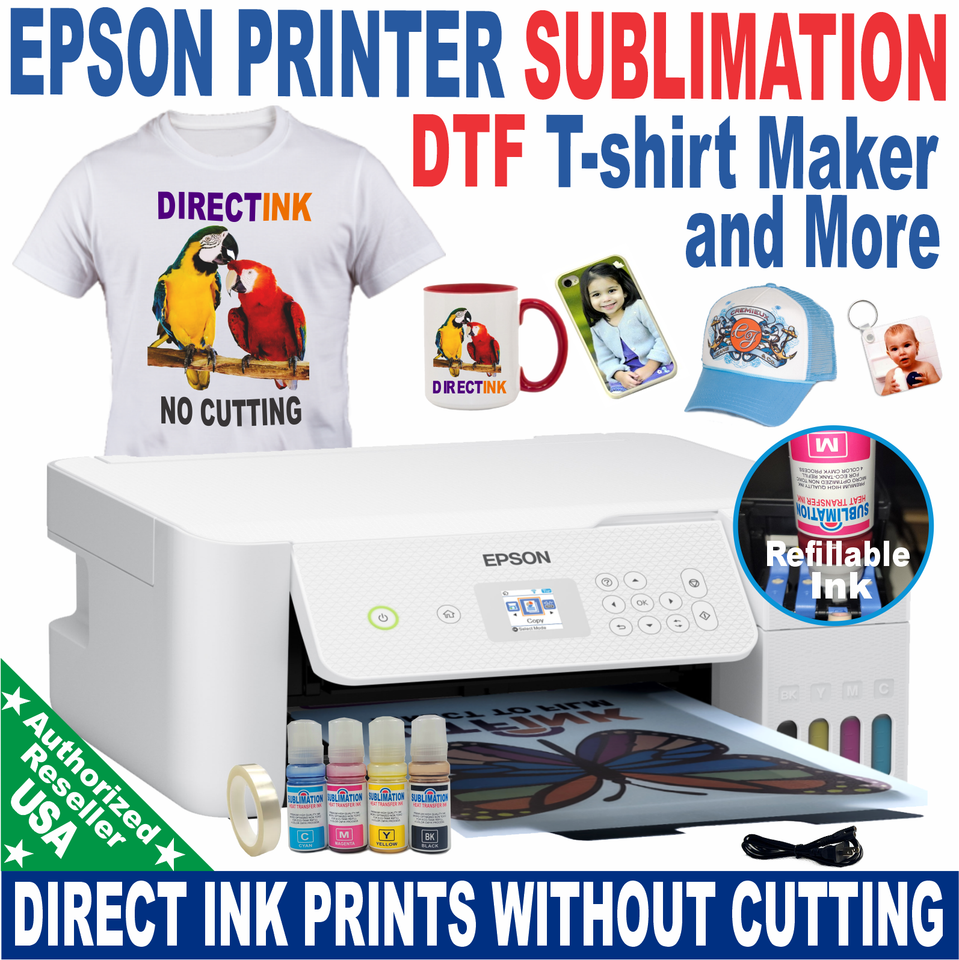 Epson Tank Printer with Sublimation ink + DTF T-Shirt Maker + Bundle Start KIT