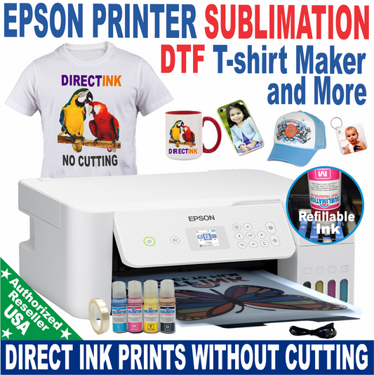 Epson Tank Printer with Sublimation ink + DTF T-Shirt Maker + Bundle Start KIT
