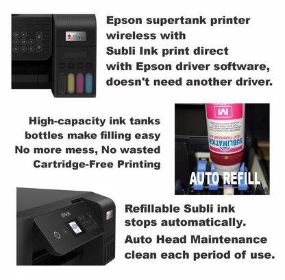 Et Epson Printer with Subli Ink for Printing T-shirt, Mug, Caps, Glass Start kit