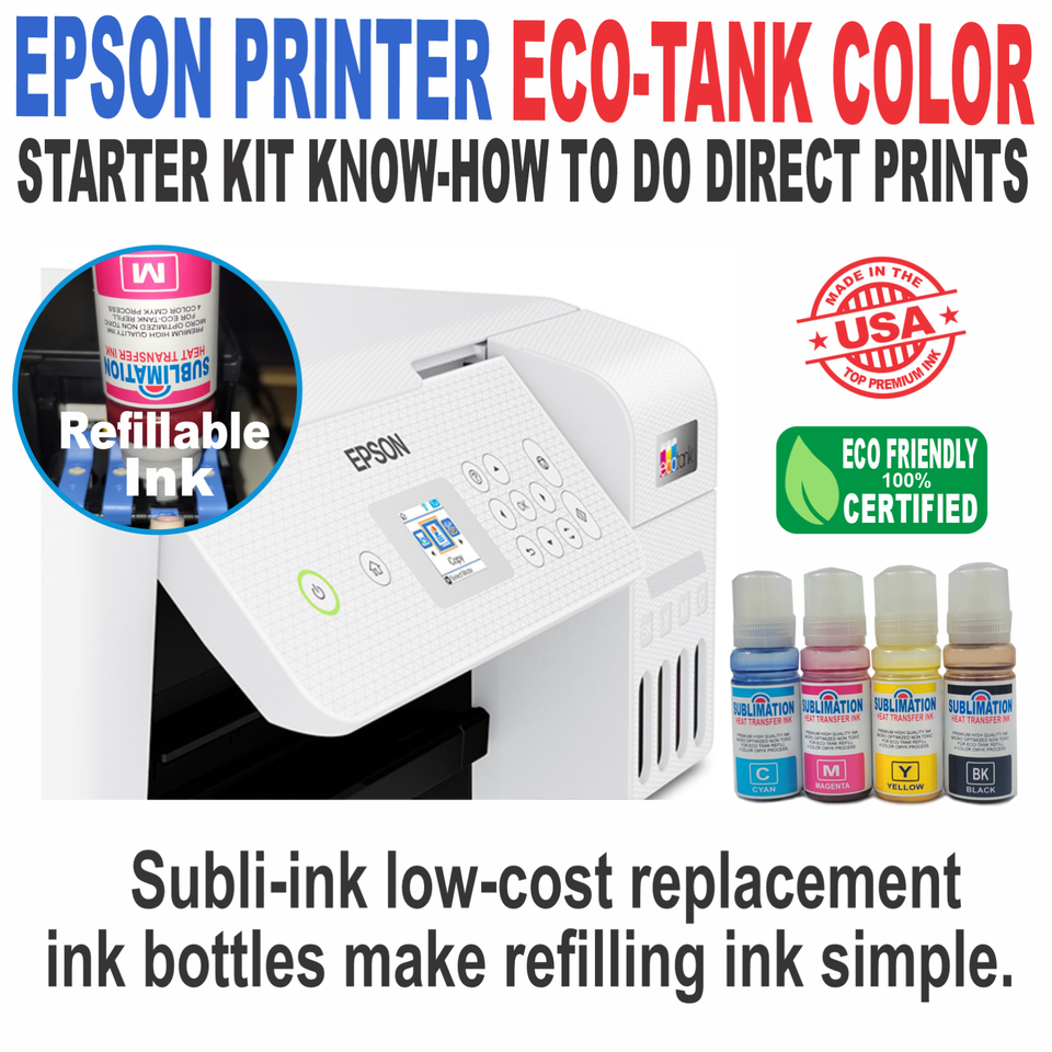 Epson Tank Printer with Sublimation ink + DTF T-Shirt Maker + Bundle Start KIT
