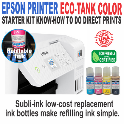 Epson Tank Printer with Sublimation ink + DTF T-Shirt Maker + Bundle Start KIT