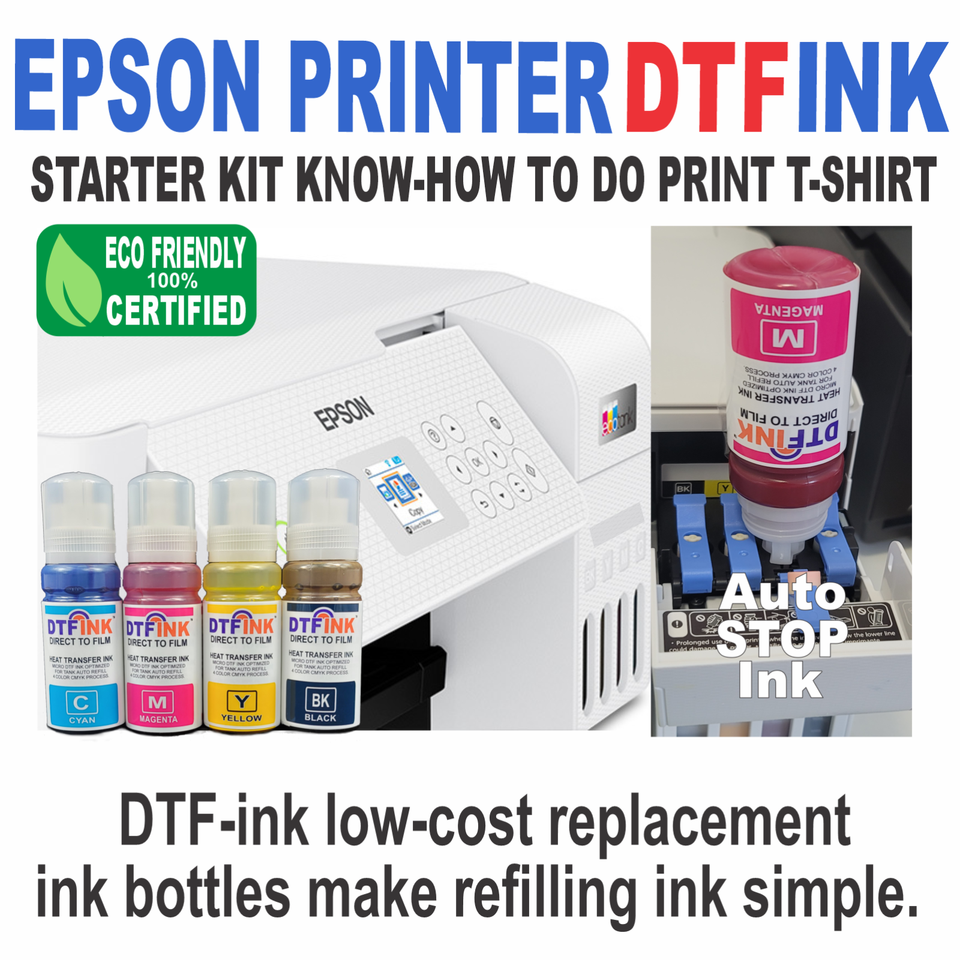 Epson Printer with DTF ink Heat Transfer Print T-Shirt Marker Start Bundle