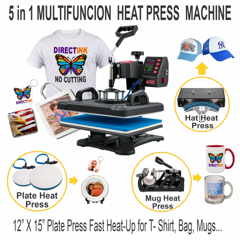 Epson Printer with Sublimation Ink Transfer 5 in 1 Heat Press +DTF Start Bundle